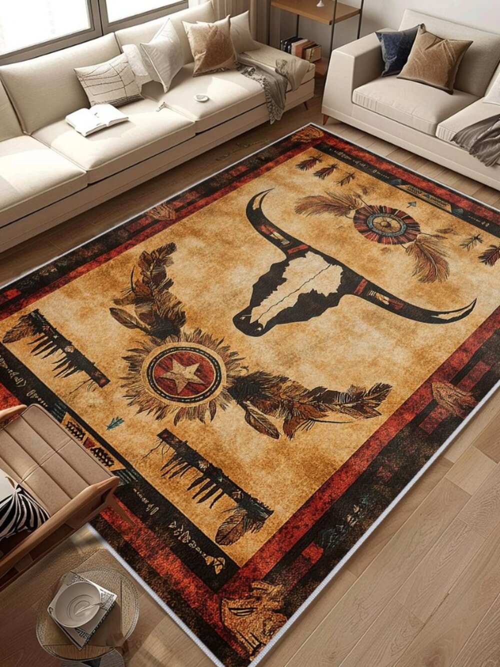 Western Area Rug Southwestern Cow Washable 5x7 Navajo Tribal Rugs for Living